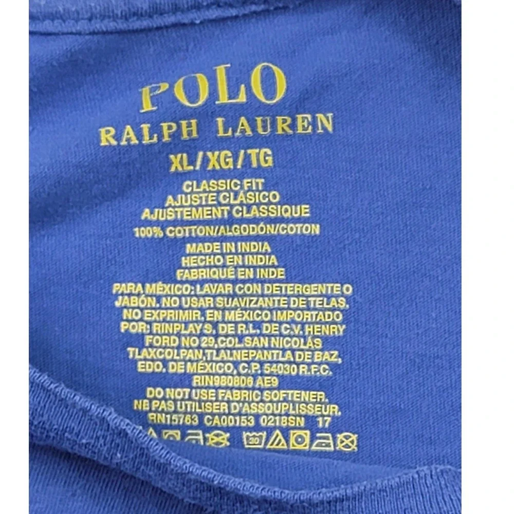 Polo Ralph Lauren Mens XL T-Shirt Blue Classic Fit Cotton Short Sleeve Pony Logo
